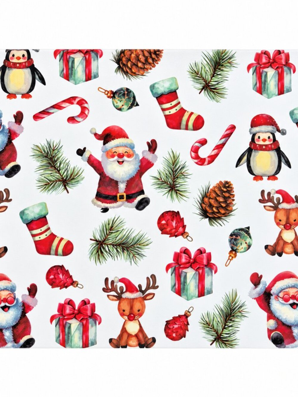 Christmas Santa Reindeer Placemats Set of 4 Vinyl Foam Back White 13x18" Holiday